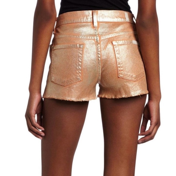 7 for all Mankind Carrie Orange Foil cut off shorts Sz 25 - Picture 2 of 4